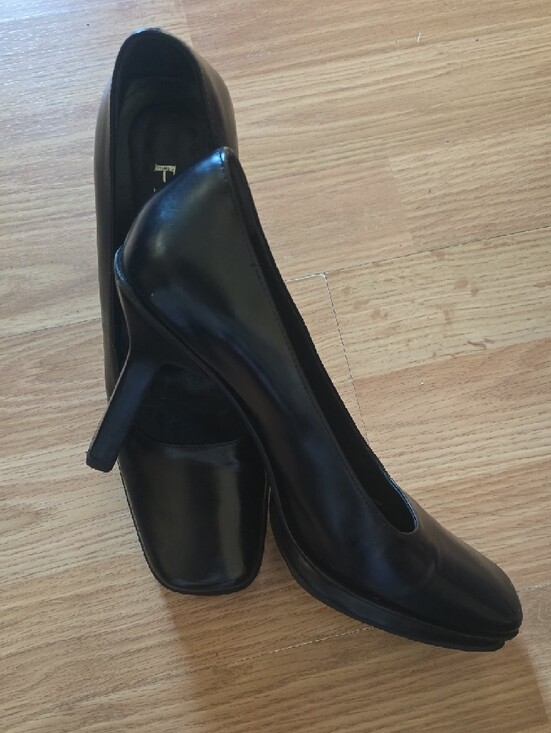 Prada Black Leather Square-Toe Heels